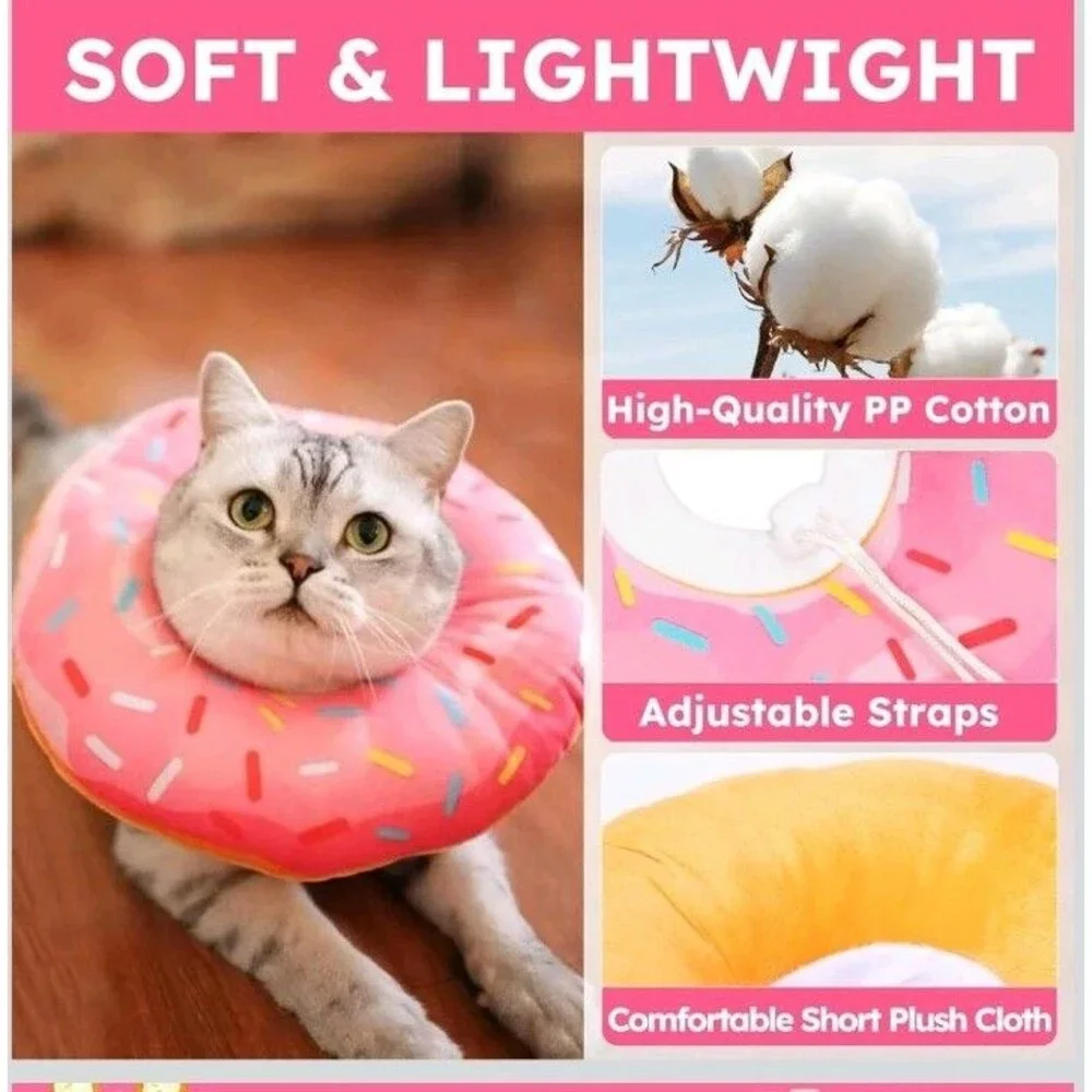 Cat Donut Recovery Collar Pink Adjustable Soft PP Cotton Protective Neck Collar